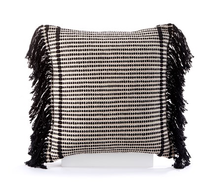 Stripe Design Fringed Pillow - Natural & Black