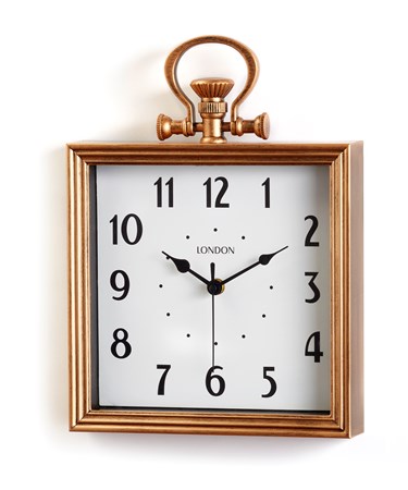 Square Pocket Watch Design Wall Clock - Antique Gold