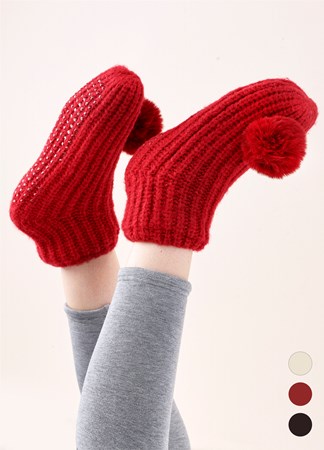 Luxe Soft Sherpa Pom Socks, 3 Asst.