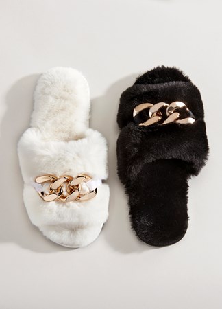 Lux Plushie Slippers, Black