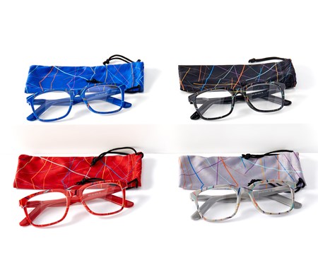 Monochromatic Reader Eyeglasses, 4 Asst. w/Displayer, Pouch