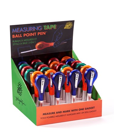 Clip Measure Ballpoint Pen, 4 Asst. w/Displayer