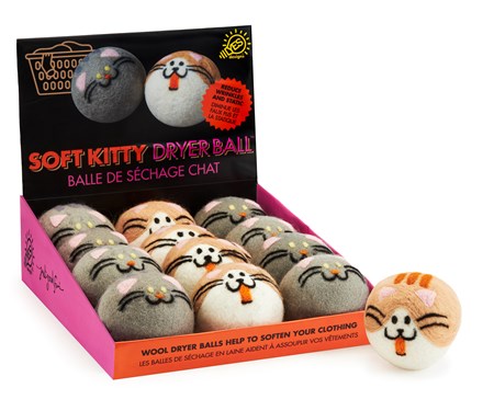 Soft Kitty Dryer Ball, 2 Asst. w/Displayer