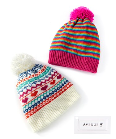 Knit Pom Pom Winter Hat, 2 Asst.