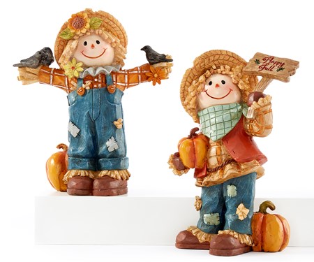 Happy Scarecrow Figurine, 2 Asst.