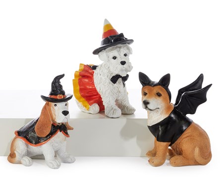 Dog In Halloween Costume Figurine, 3 Asst.