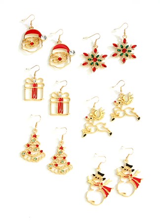 Holiday Themed Drop Earrings, 6 Asst. w/Displayer