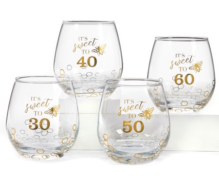 Milestone Birthday Wine Glass, 4 Asst.
