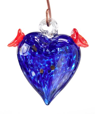 Art glass Heart Hummingbird Feeder, Blue