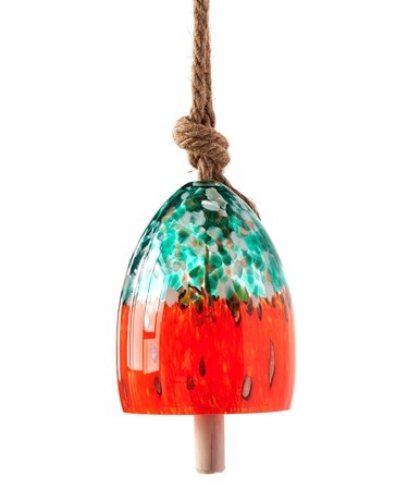 Art glass Bell Windchime, Orange/Teal