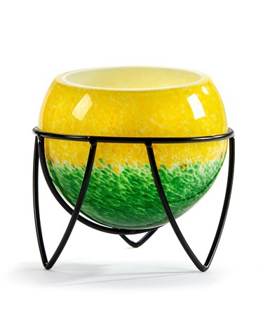 Glass Planter w/Stand, Green & Yellow