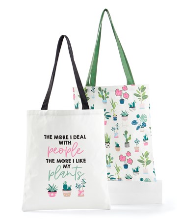Plant Happiness Tote Bag, 2 Asst.