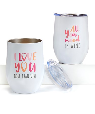 Stainless Steel Sentiment Wine Cup, 2 Asst.